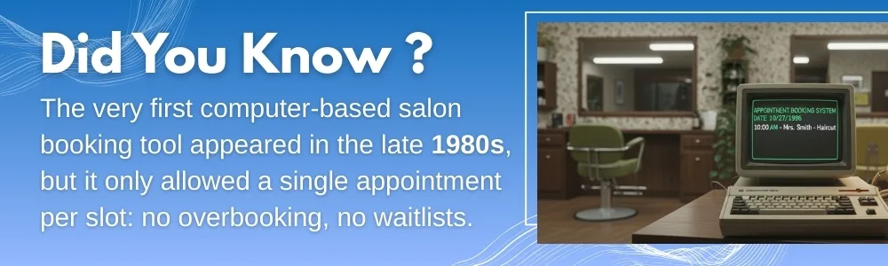 1980s computer showing early salon booking system with single slot