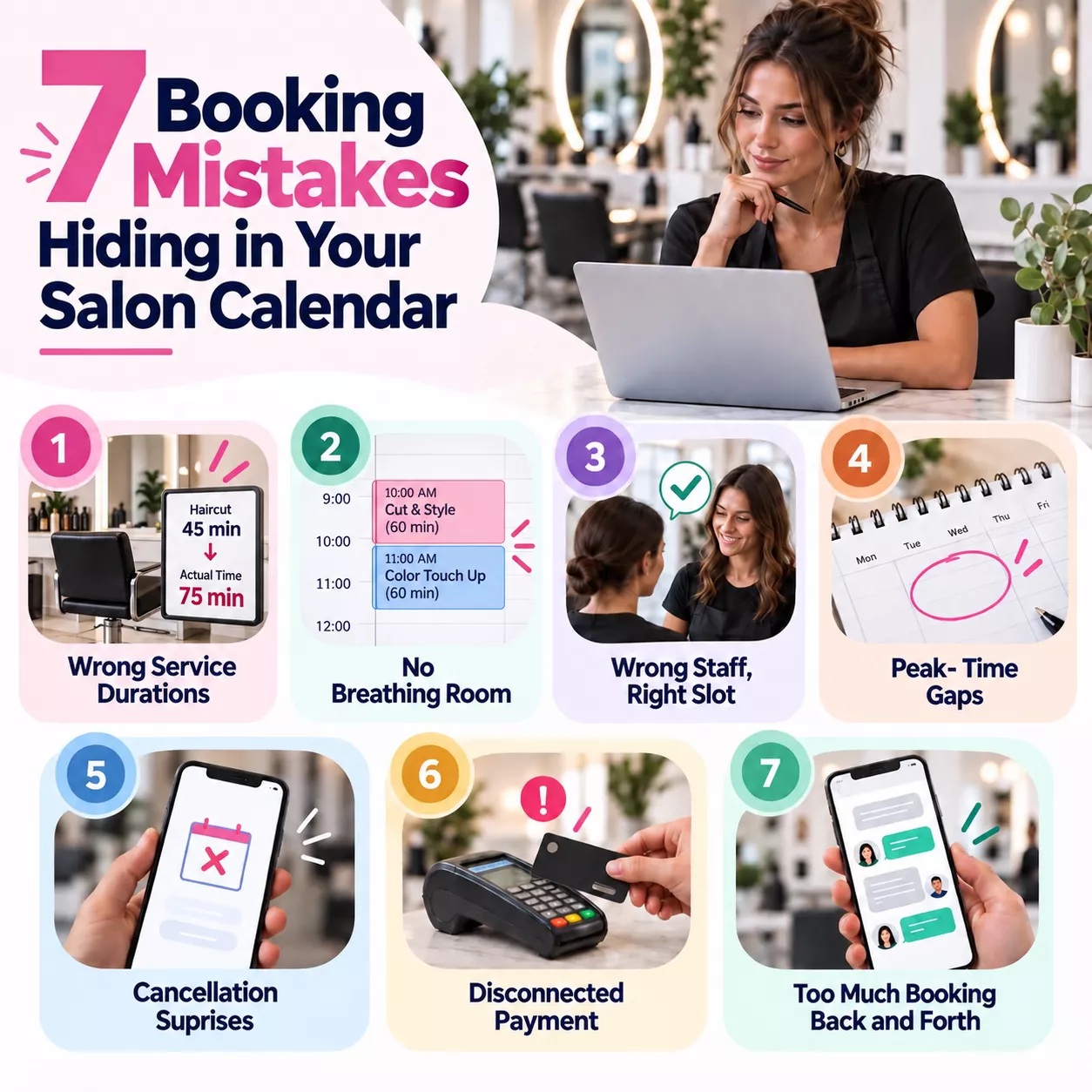 7 booking mistakes hiding in salon calendar that needs to be checked before the busy holiday booking season.