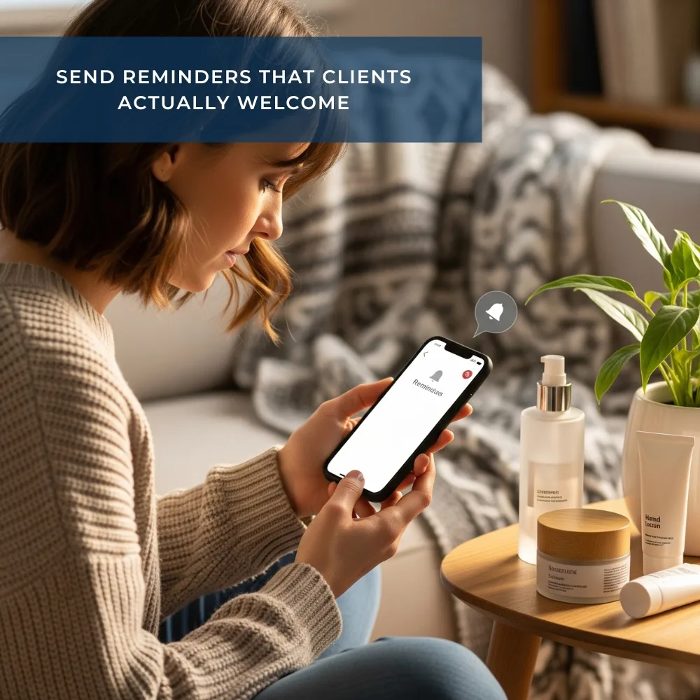 Client receiving personalized salon appointment and product reminders