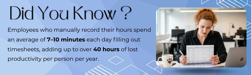 Employee manually filling timesheet on computer during work hours