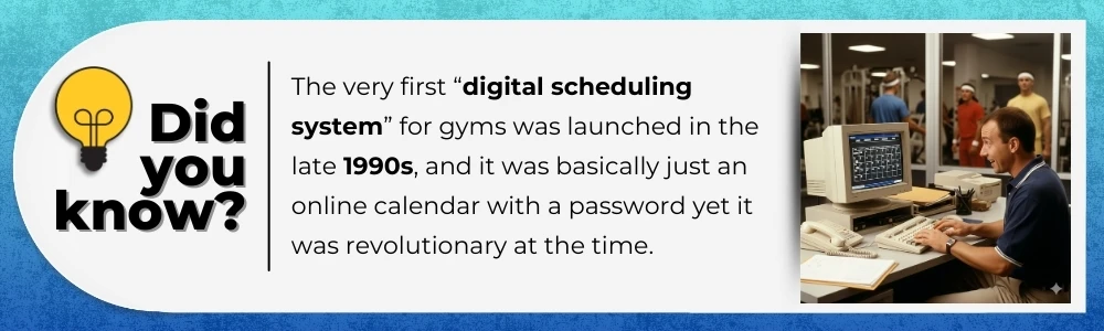 First digital gym scheduling system launched in 1990s as online calendar