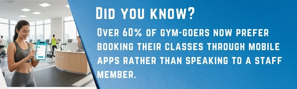 Gym member books class using mobile app instead of front desk staff Gym member books class using mobile app instead of front desk staff