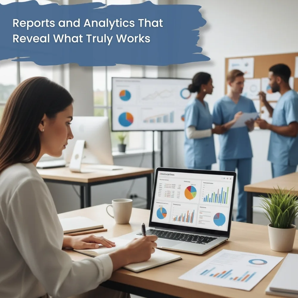 Healthcare analytics dashboard showing reports and performance data Healthcare analytics dashboard showing reports and performance data