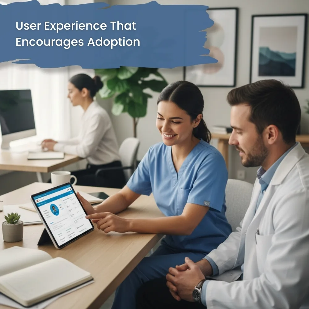 Healthcare staff using intuitive software to enhance user adoption Healthcare staff using intuitive software to enhance user adoption