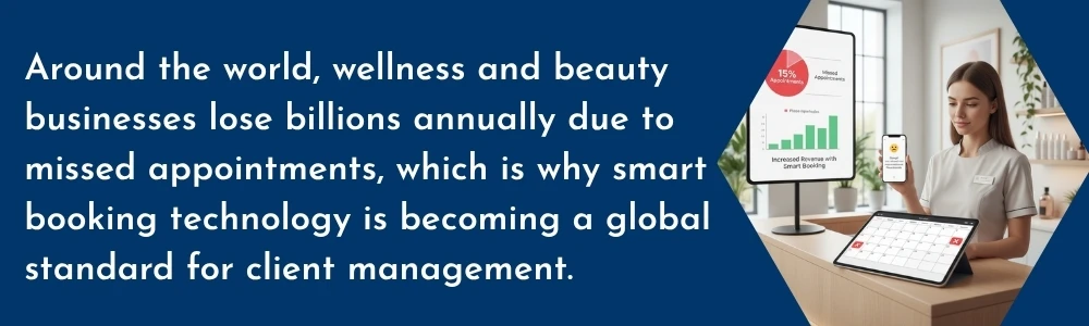 Receptionist using smart booking software for client management