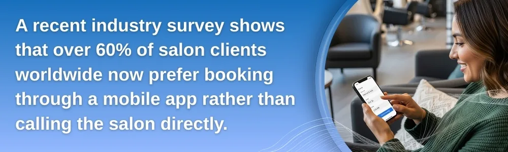 Salon client booking appointment on mobile app in modern salon