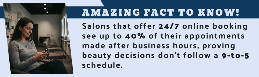 Salon client checking appointment booking on phone after business hours