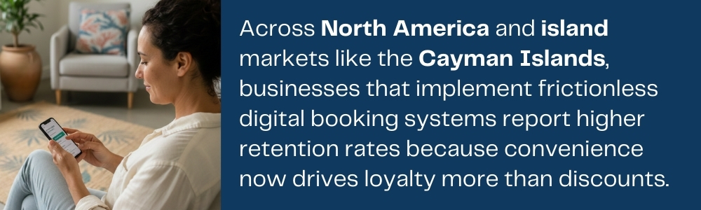 Woman using a digital booking app on smartphone in a modern indoor space