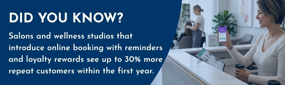 Woman using mobile app for salon booking and loyalty rewards