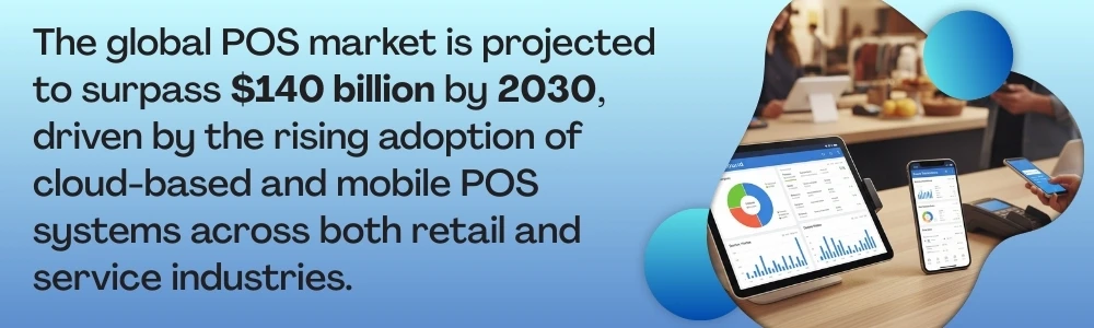 Cashier using cloud-based mobile POS system in modern retail store