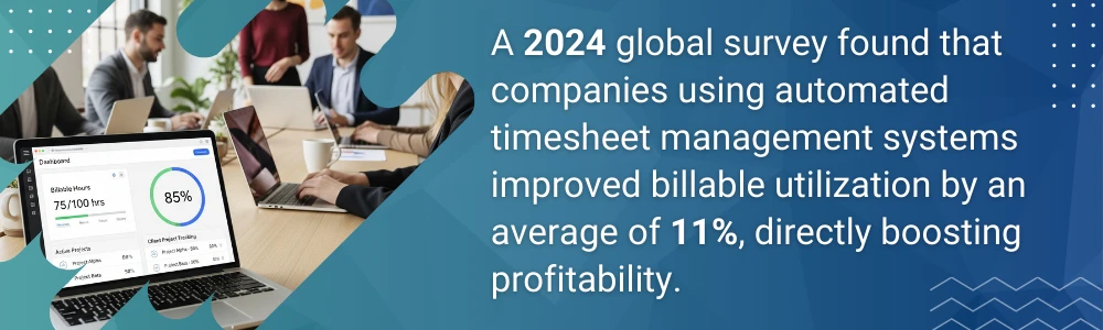 Manager reviewing digital timesheet dashboard showing billable utilization