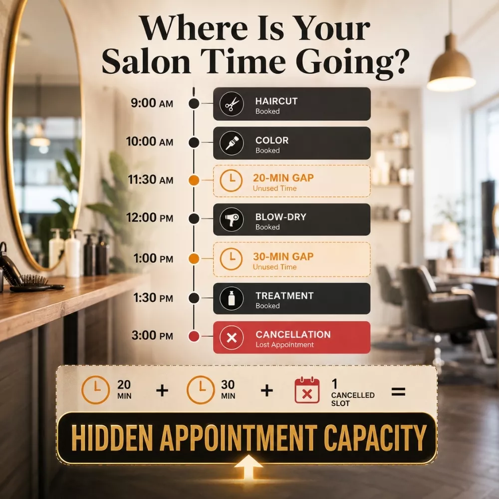 Salon schedule showing hidden appointment gaps and unused capacity