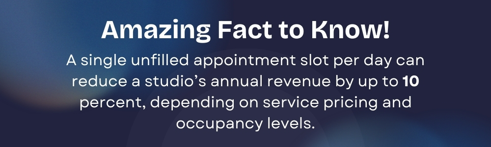 Studio staff reviewing an empty appointment slot on a scheduling screen