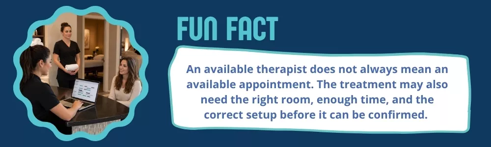 Massage appointment matching treatment, therapist, time, and room