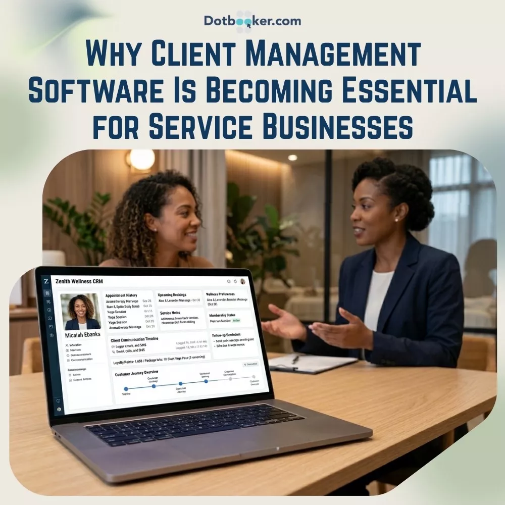 Client management software helping service businesses improve customer relationships, bookings, and client retention.