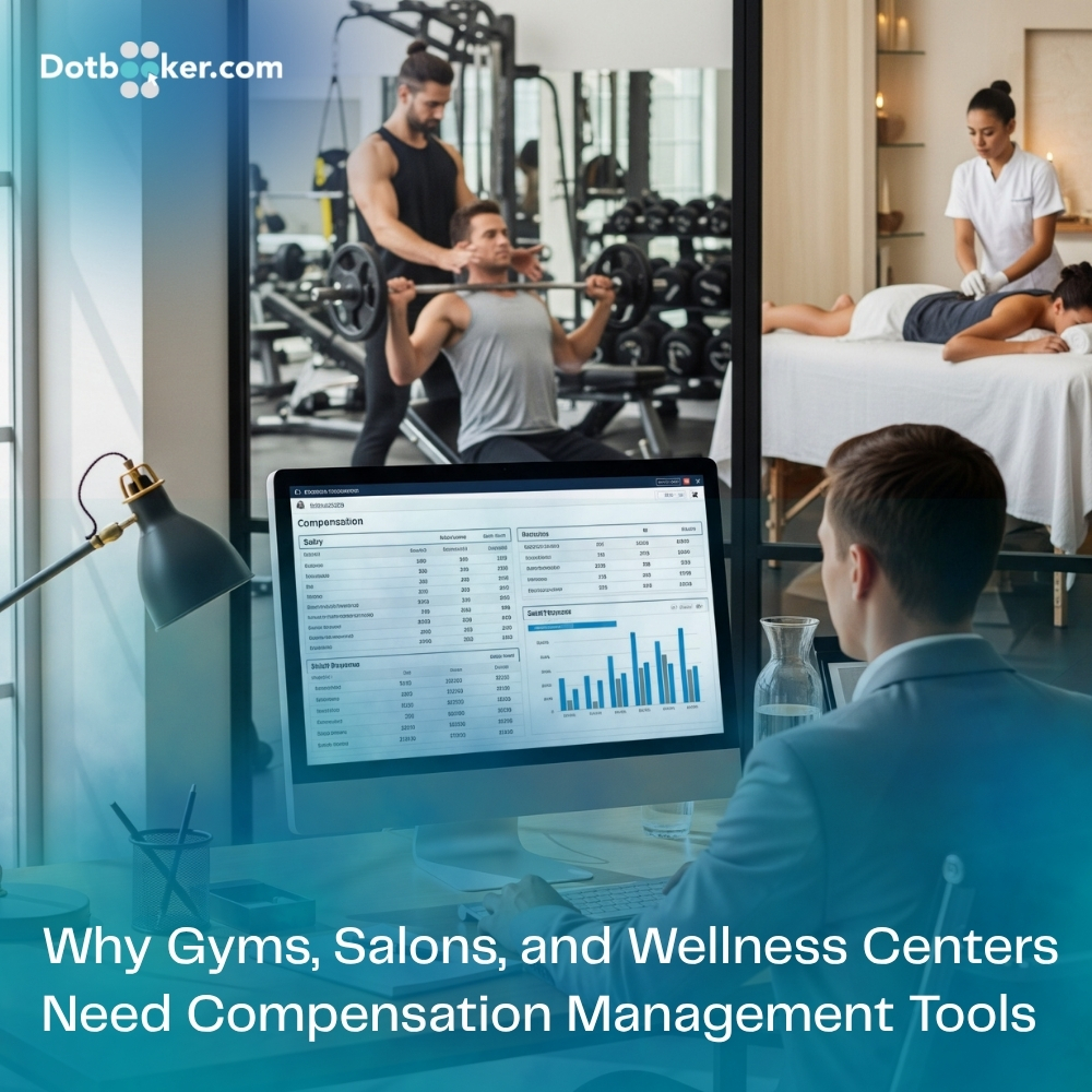 Spa or salon staff reviewing real-time compensation data on a dashboard