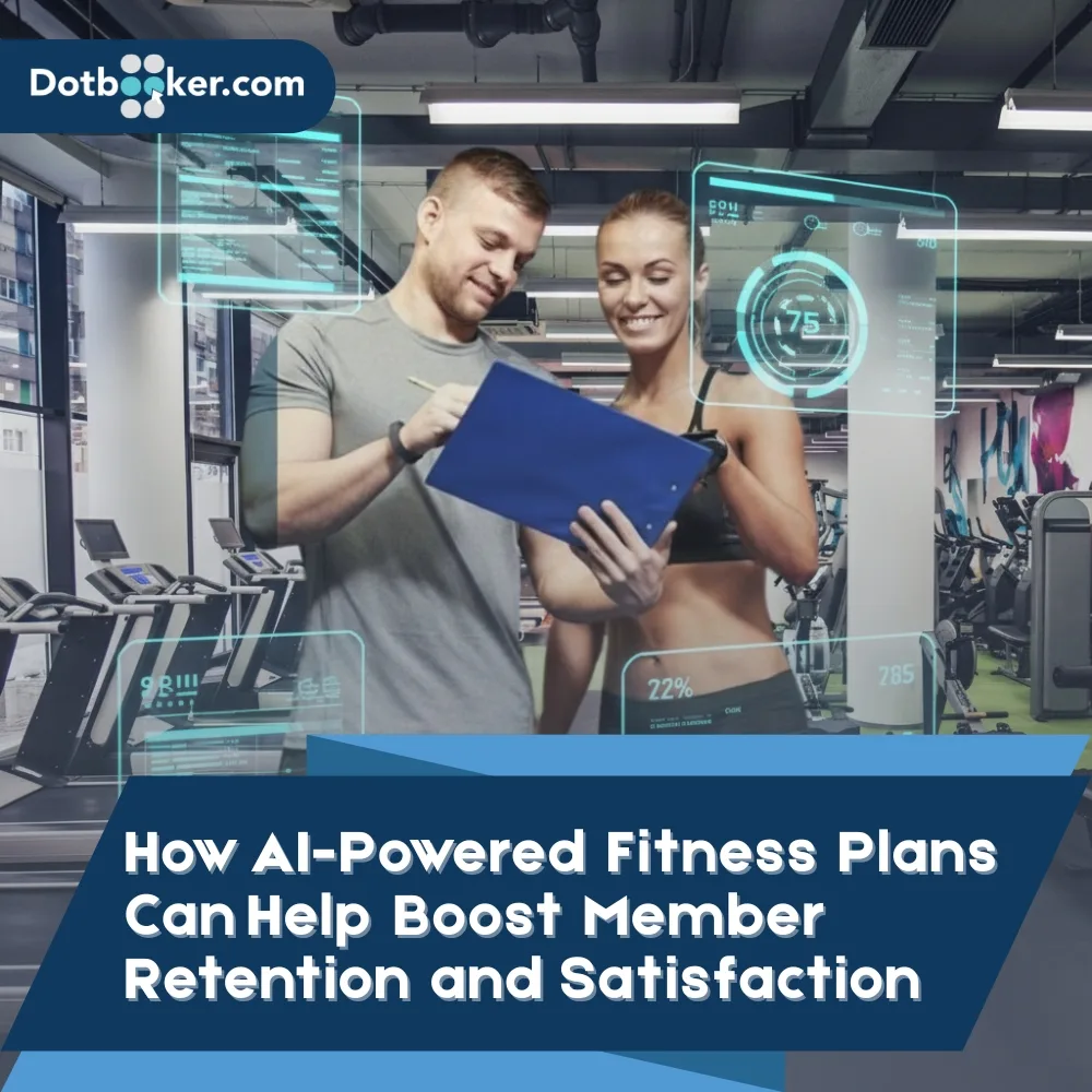 Trainer guiding gym member on AI-powered fitness plan