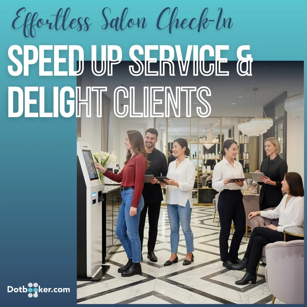 Client using digital salon check-in kiosk for faster service