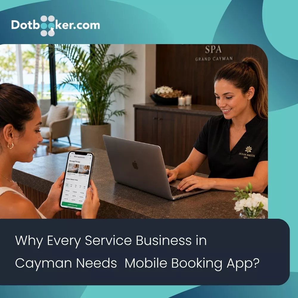 Customer using a mobile booking app to schedule a service in the Cayman Islands