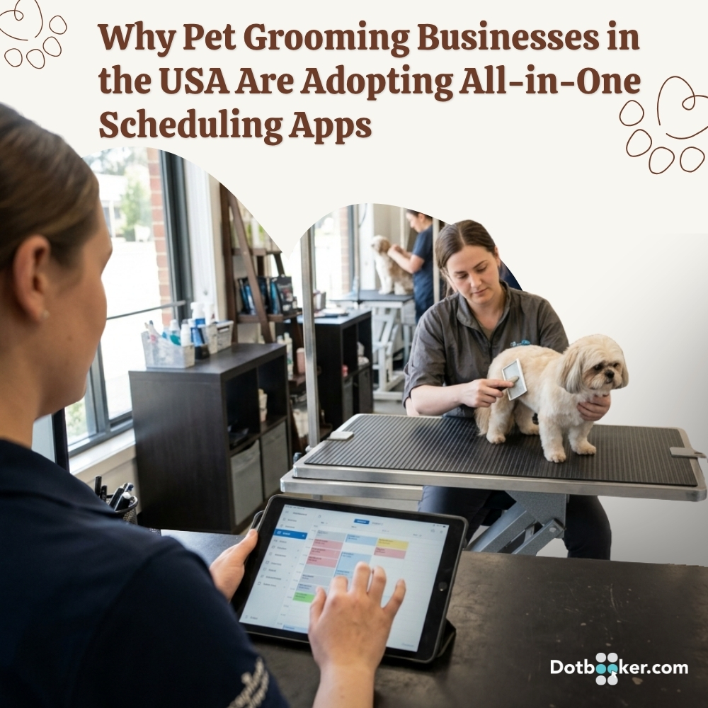 Pet grooming salon using scheduling software dashboard